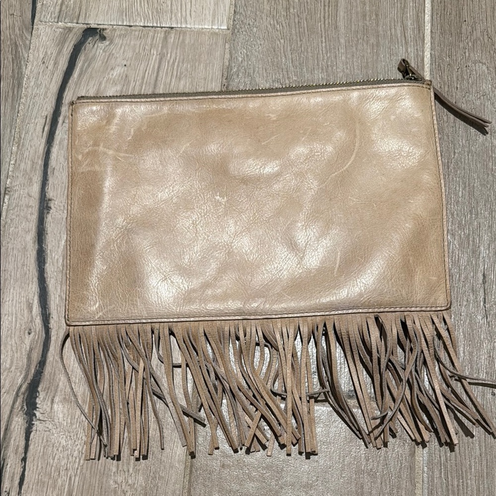 Madewell Tan Clutch with Fringe